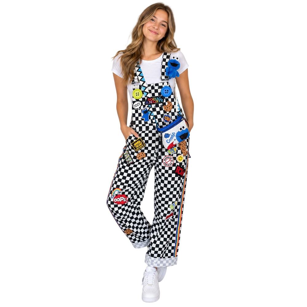 Cookie Monster Inspired Checkered Overalls Patchwork Costume